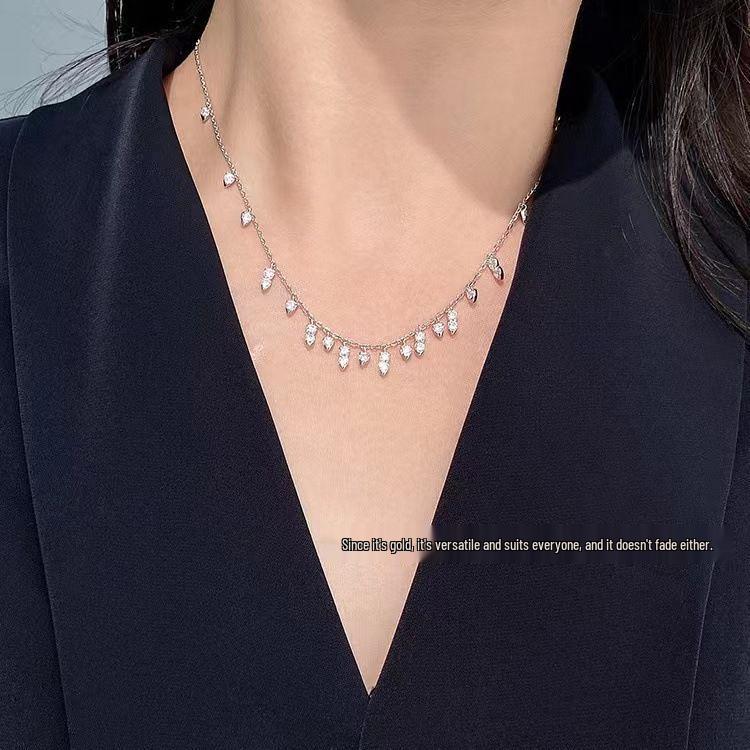 Hui Zhi Yi 2023 Sterling Silver Tassel Choker with High Carbon Diamond - Light Luxury Fashion Necklace