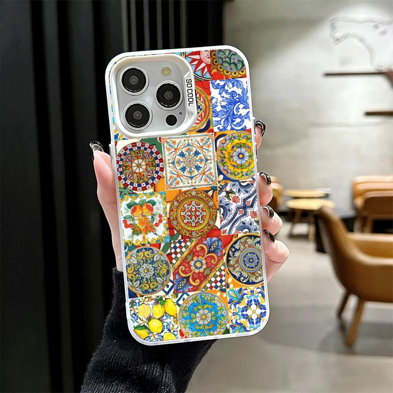 Italian Sicilian Style Floral Pattern Shockproof Phone Case for iPhone 17 Air 16 16E 15 Pro Max 14 Plus 13 Mini 12 Back Cover An