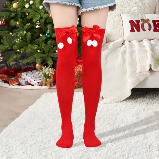 1 Pair Christmas Stockings Colorblock Striped Retro Bright Color Bow Decor Anti-slip Skinny Performances