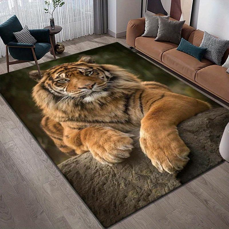 Crystal Tiger Pattern Area Rug Soft Floor Mat for Living Room Bedroom and Carpet Sofa Coffee Table Machine Washable Decorative