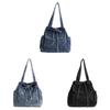 Denim Tote Bag For Women With Drawstring Closure And Butterfly Bow Fashion Street Style