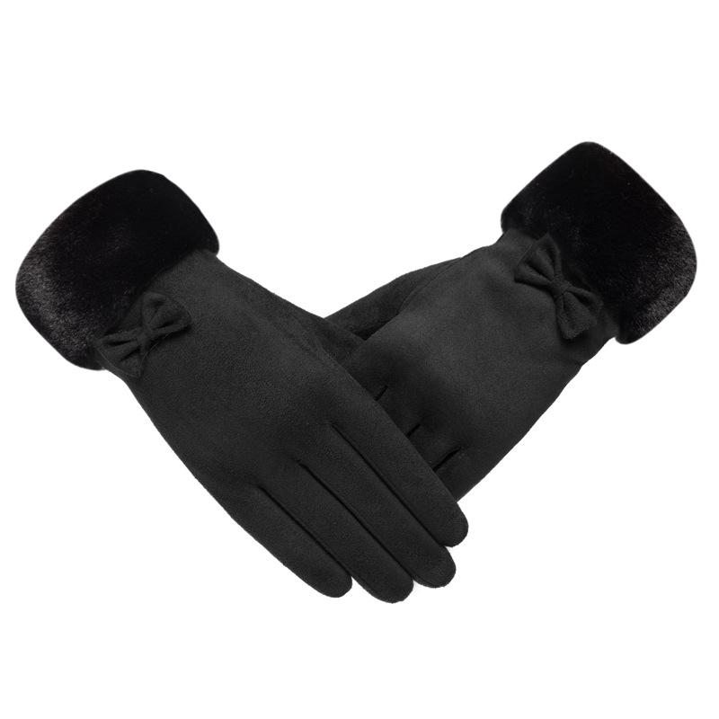 

Теплые перчатки женские зимние бархатные утолщенные для улицы для велоспорта с пальцами One size чёрный