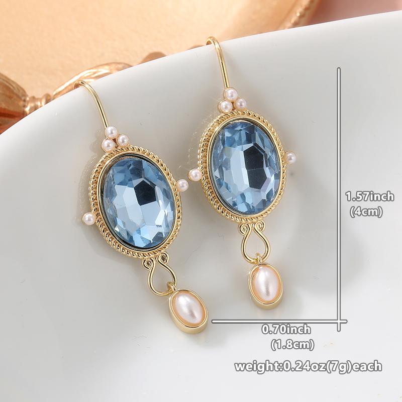 Retro Geometric Oval Water Drop Pendant Elegant Luxury Imitation Pearl Golden Earrings for Women's Party and Daily Wear