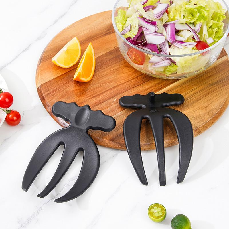 Multifunctional Salad Stir Fork 1 Pair Plastic Salad Hands Kitchen Small Tools Reusable Fruit Vegetable Wide Handle Serving Claw