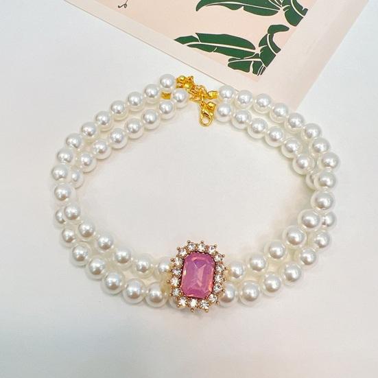 Pet Necklace Sparkling Rhinestone Pet Fake Pearl Collar Stylish Double Layered Dogs Cats Necklace Pet Supplies