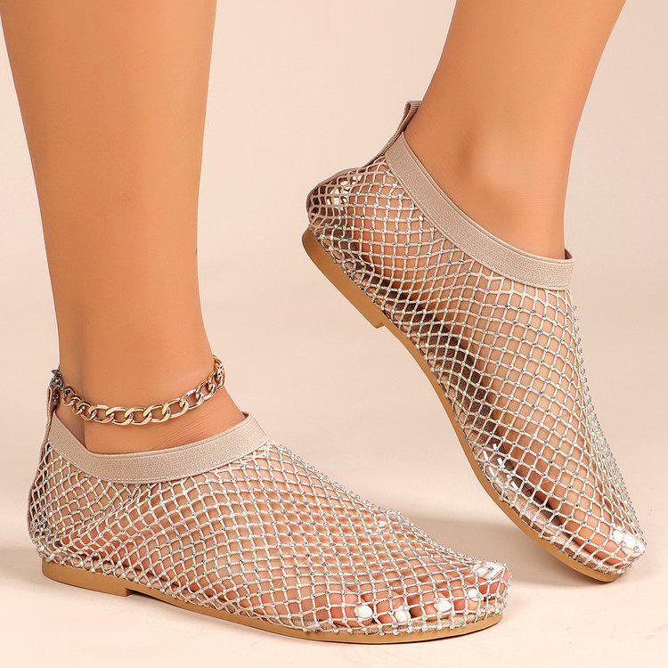 2024 Summer Rhinestone Round Toe Short Boots - Hollowed-Out Plus Size Flat Sandals
