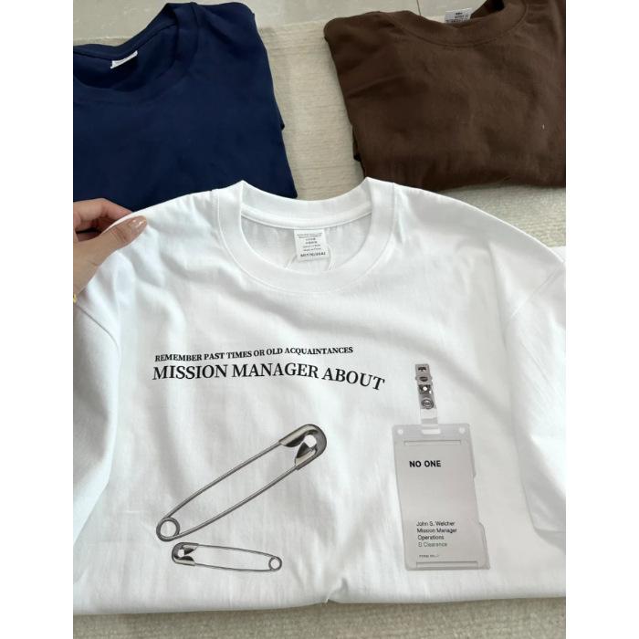 

Retro cotton short-sleeved T-shirt women s summer design sense niche printed t-shirt loose half-sleeved Hong Kong style top S