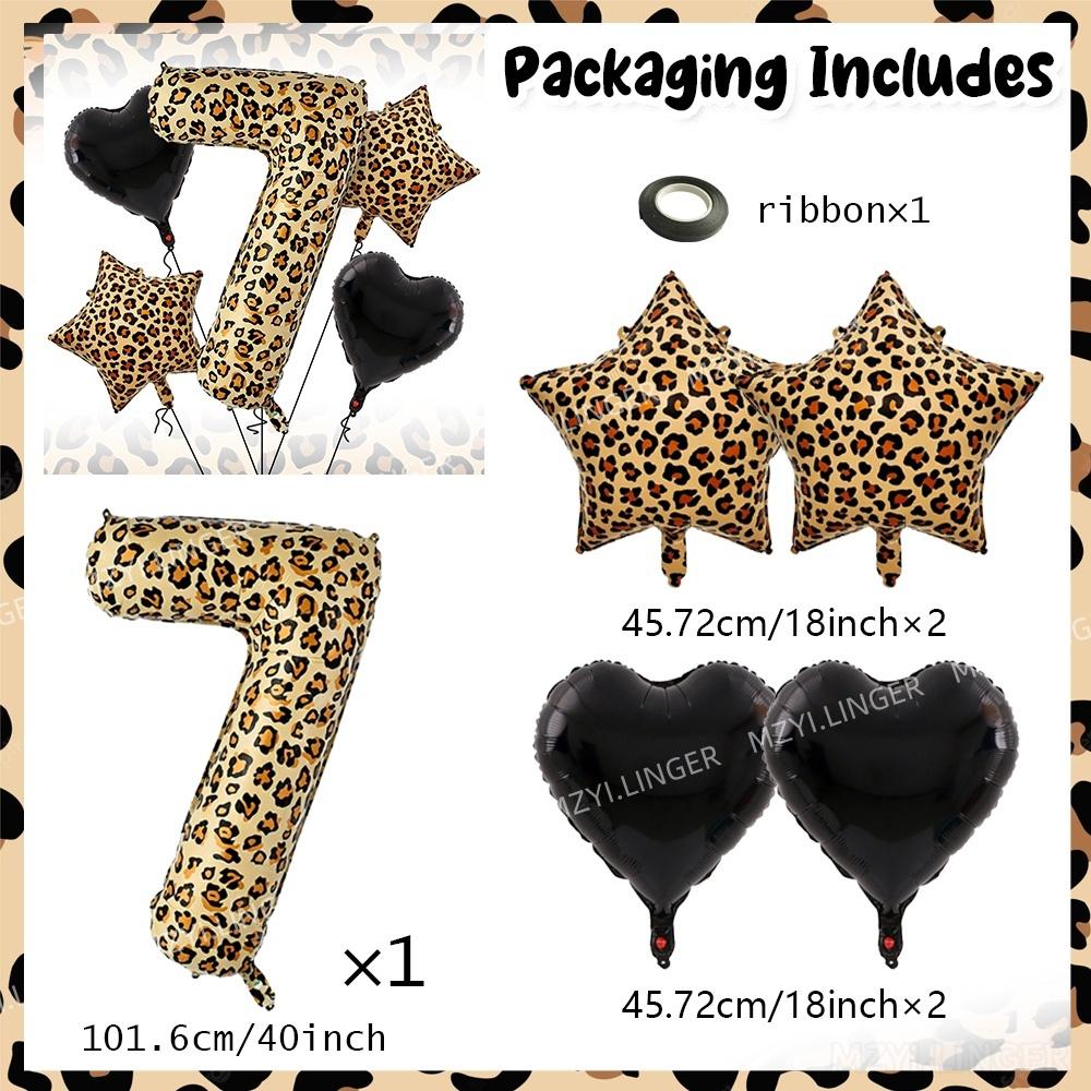 Super Sized 40inch Leopard Print Digital Balloon with Leopard Print Pentagram and Black Heart Balloon for Birthday Party Decor