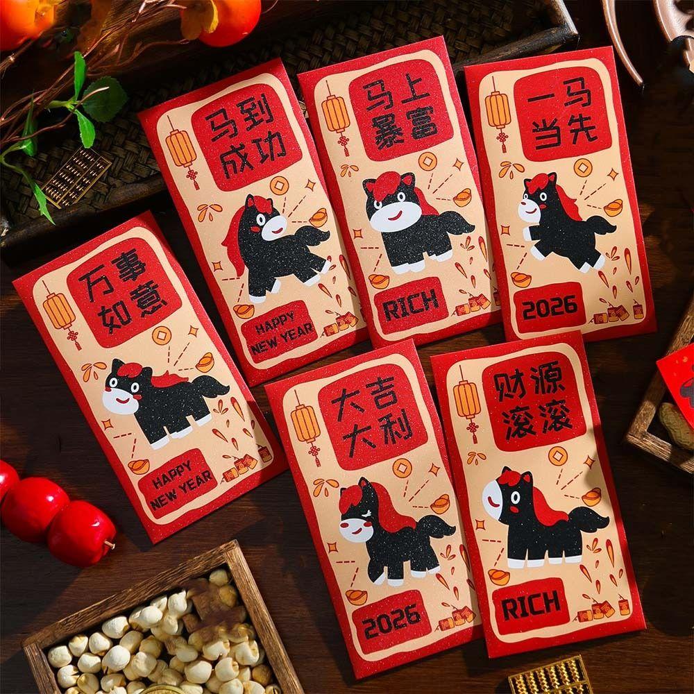 6pcs Traditional Horse Year Red Envelope Cartoon Red Packet Cute Lucky Money Pouch  Spring Festival