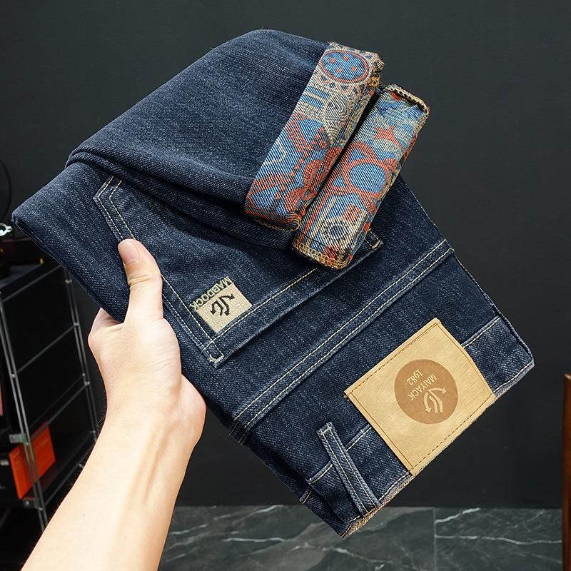 2024 Men's Slim Fit Embroidered Stretch Cotton Jeans for Spring & Autumn