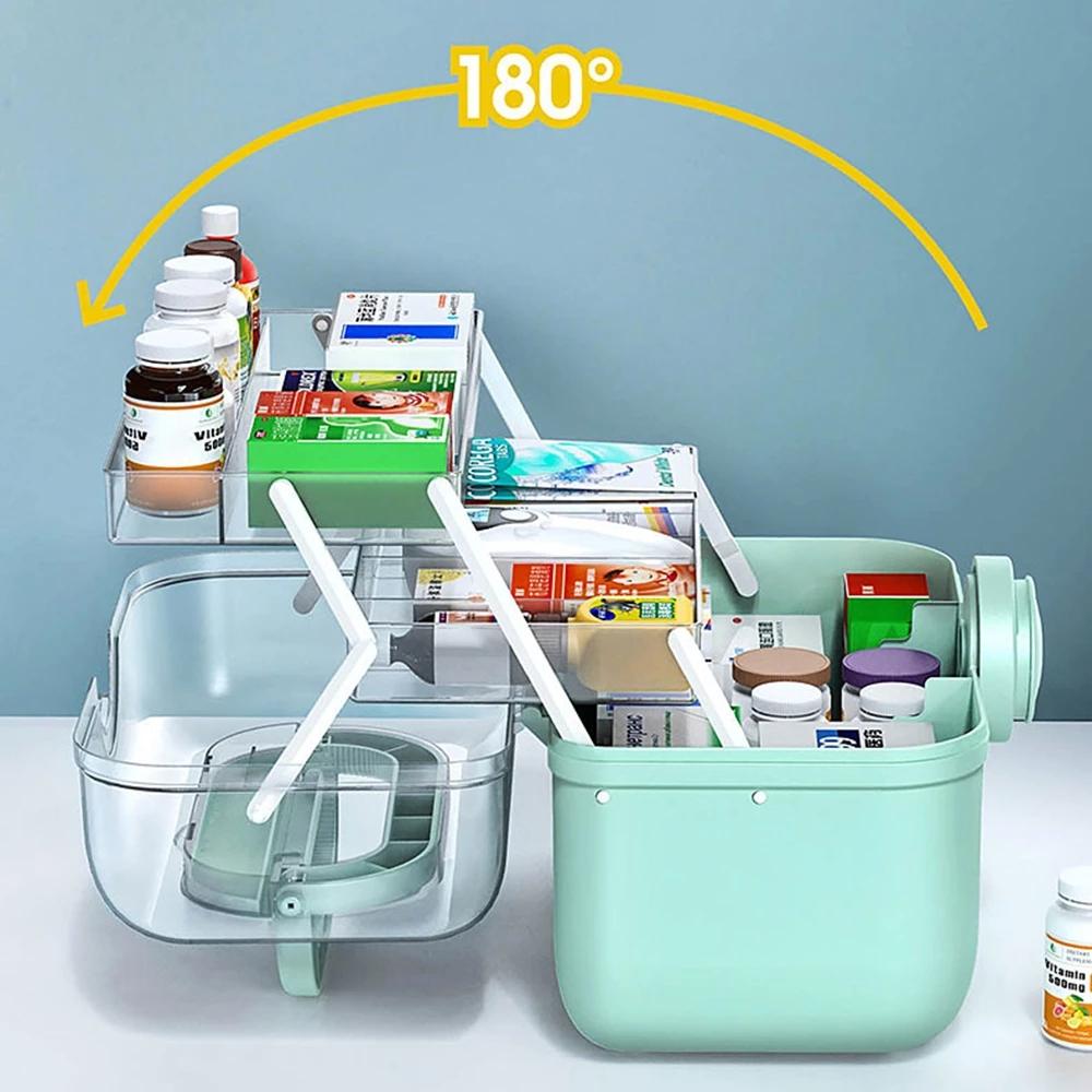 Large Capacity Family Medicine Organizer Box Portable Medicine Storage First Aid Kit Boxes Organizers Plastic Organizing Home