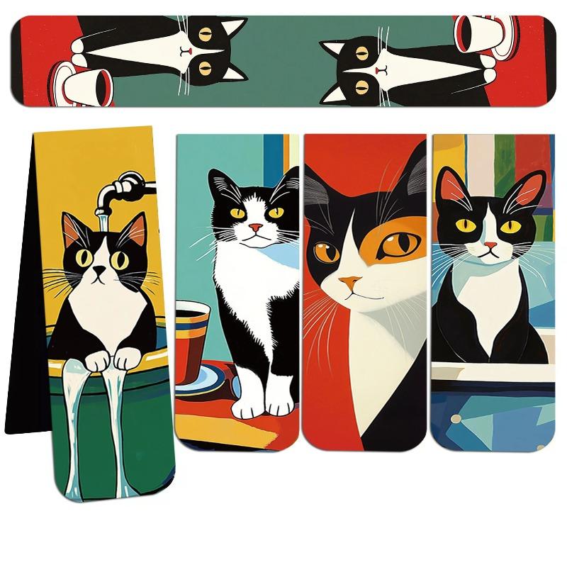 5pcs Cartoon Cat Magnetic Bookmarks Set Colorful Artistic Page Markers for Book Lovers Students & Reading Enthusiasts