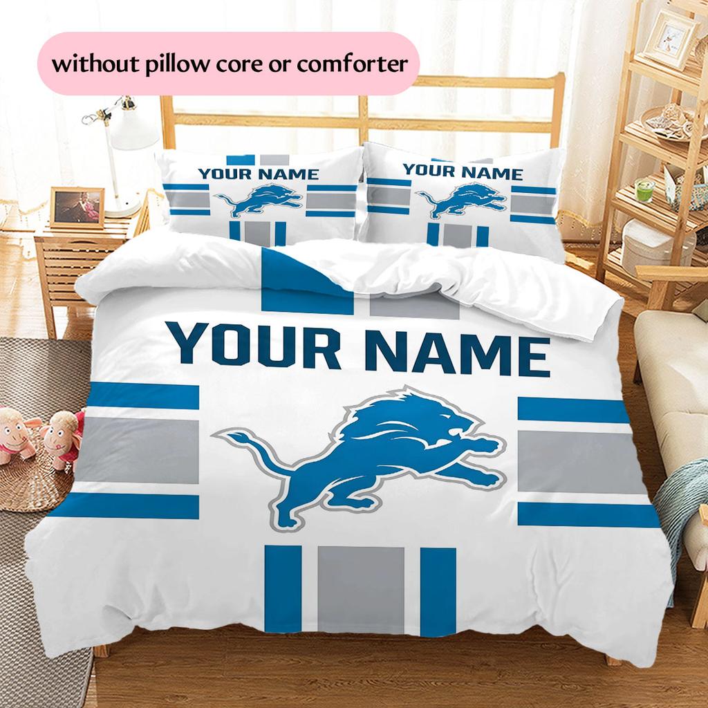 Custom Name,Detroit Lions Pattern Bedding Home Decoration Birthday Gift ( 1 duvet cover + 2 pillowcase, without core),fan merchandise.
