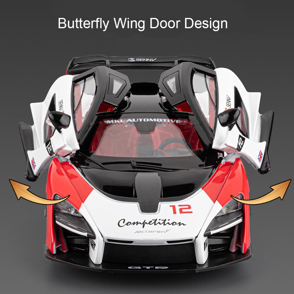 Scale 1:24 Senna P1 Sports Car Toy Model Metal Die-cast Pull Back Supercar Shock Absorption Miniature Vehicles Models Boys Gifts