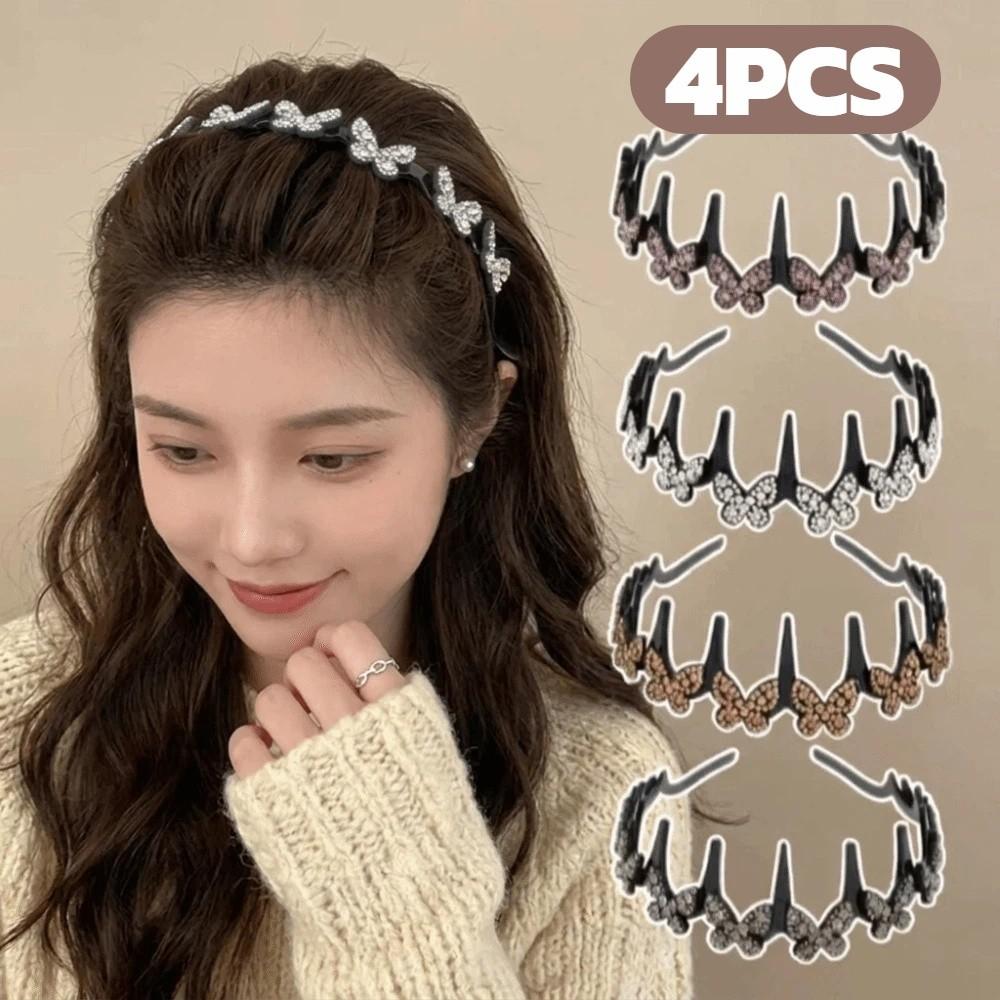 Elegant Non‑Slip Wave Teeth Headband Rhinestone Flower Hair Hoop Home