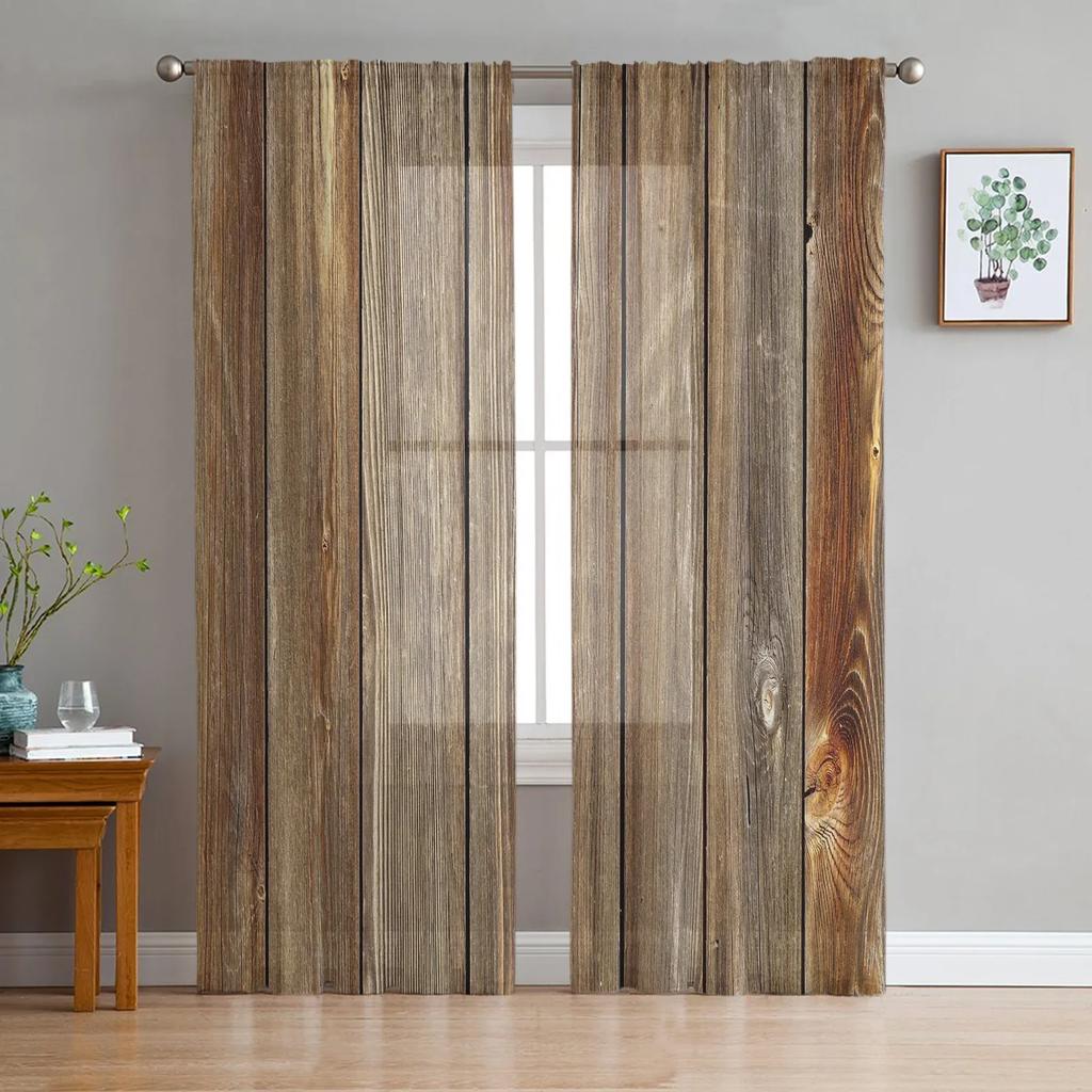 Red Flowers Planks Leaves Plant Chiffon Sheer Drapes for Living Room Bedroom Decoration Window S Curtain Panels Curtain