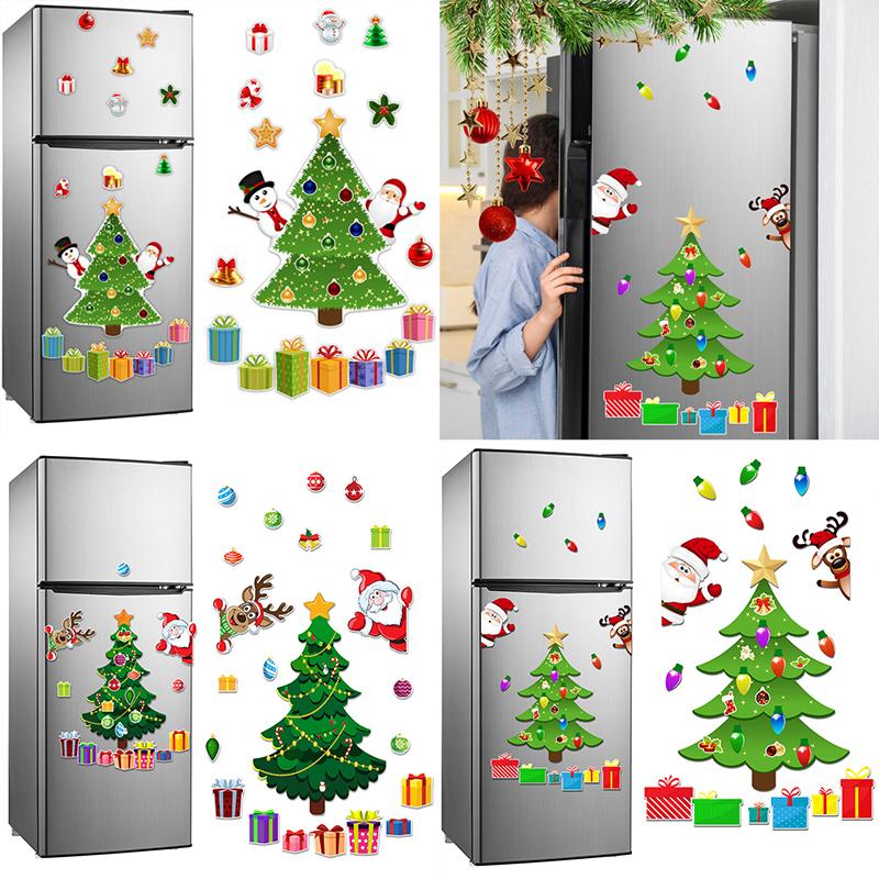 1 Set Santa Claus Garage Decoration Elk Atmosphere Decorative Christmas Fridge Magnets Holiday Cartoon Refrigerator