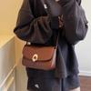 Solid Color Women's Armpit Bag Vintage PU Leather Handbag Buckle Shoulder Bag Underarm Bag