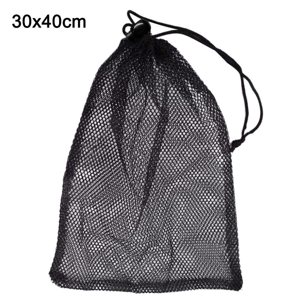 Durable Multi Purpose Drawstring Storage Pouch Bag Nylon Black Laundry Bag Breathable Mesh Pouch Travel Outdoor Activity Pouch