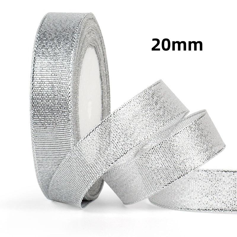 25Yards/Lot 6mm-40mm Gold Silver Glitter Ribbon For DIY Bow Crafts Gift Wrapping Wedding Christmas Decoration Sewing Accessories