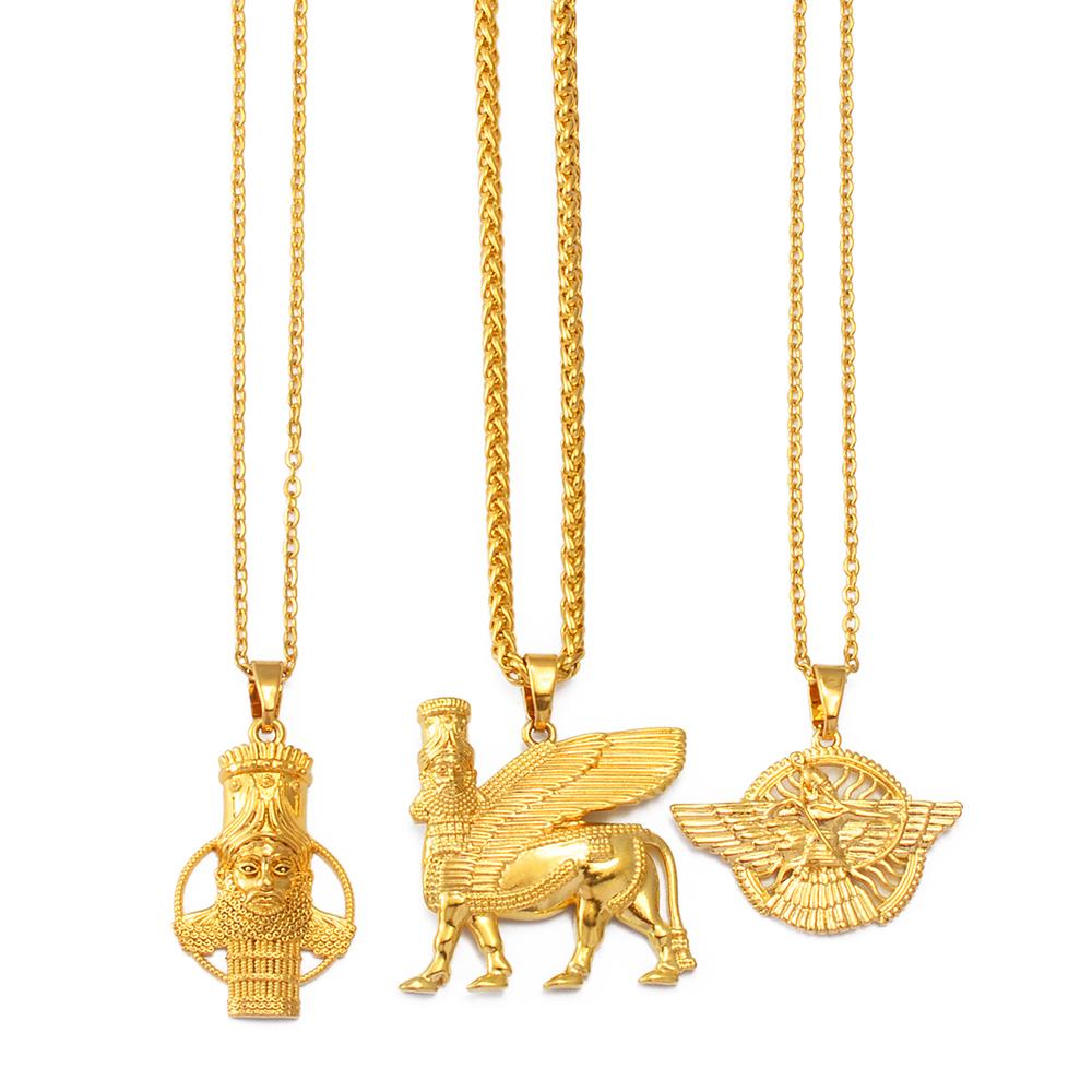 Anniyo Ashur Pendant Necklaces for Women Men Lama,Lamma,Winged Bull Lamassu is an Assyrian Protective Deity Jewelry #330806