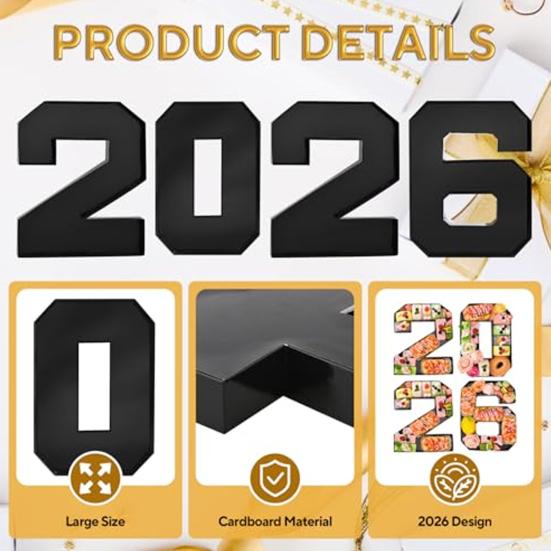 Fillable Cardboard Serving Tray Number 2026 Charcuterie Food Tray Grad Party Candy Dessert Snack Container for Graduation Anniversary New Year Party