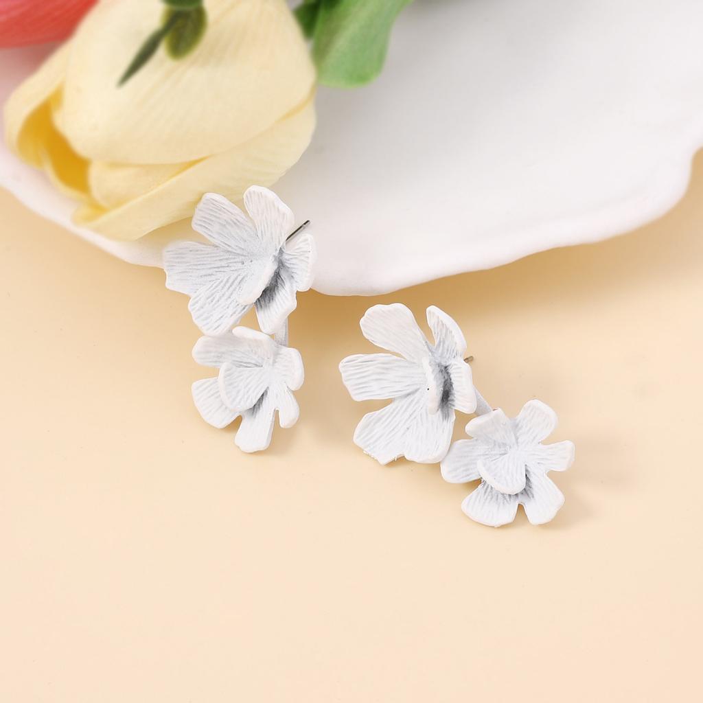 New double-layer small fresh and colorful flowers with two earrings, simple and versatile fashionable women's earrings wholesale