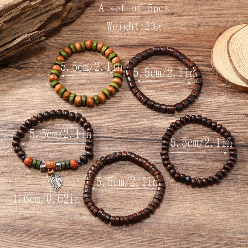 Hot-selling Handmade Beaded Bracelet Men's Retro Fashion Leaf Cross Five-piece Bracelet Set