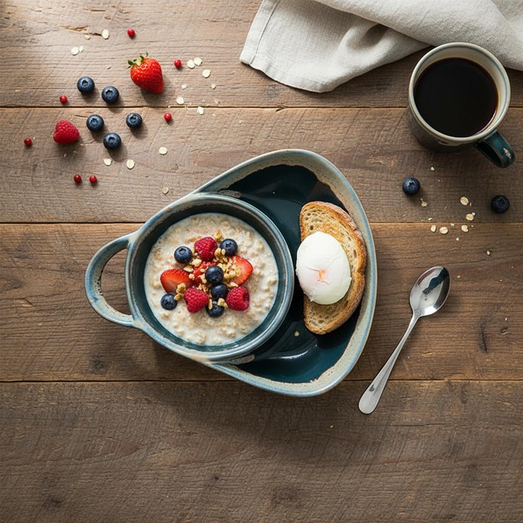 Soup and Sandwich Plate Retro Combo Ceramic Soup with Handle Stoneware Bowls for Dessert Fruit Salad
