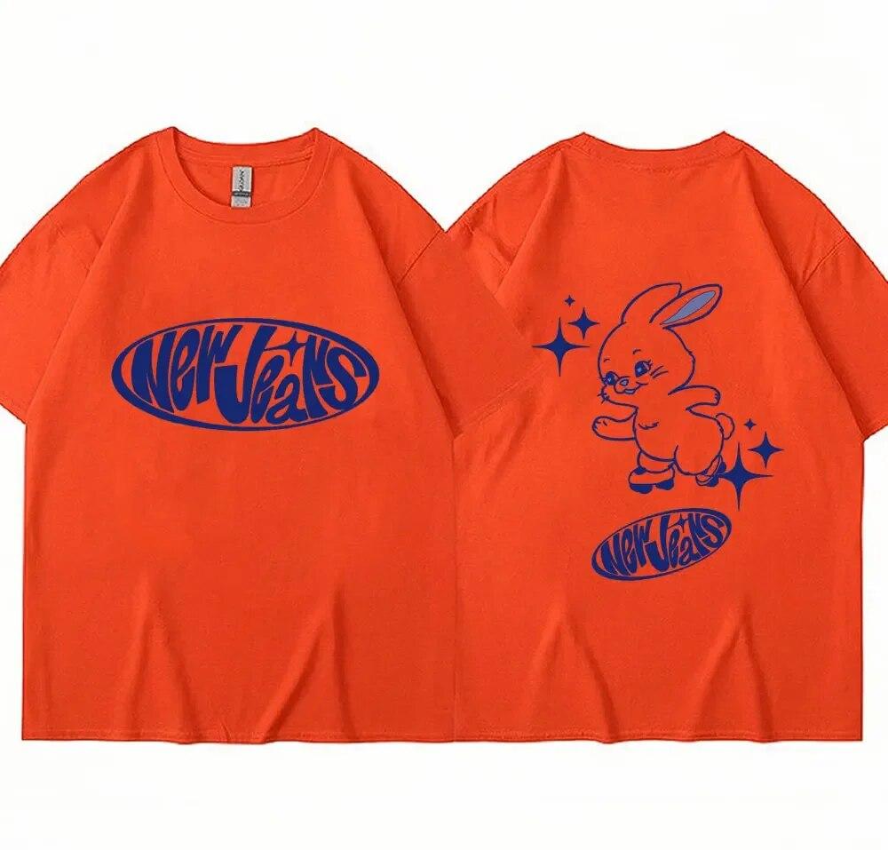 NewJeans Bunny Print T-Shirt Fashion Kpop Cute T-Shirts Unisex Women Korean Short Sleeve Oversized Casual Cotton T Shirt Streetwear