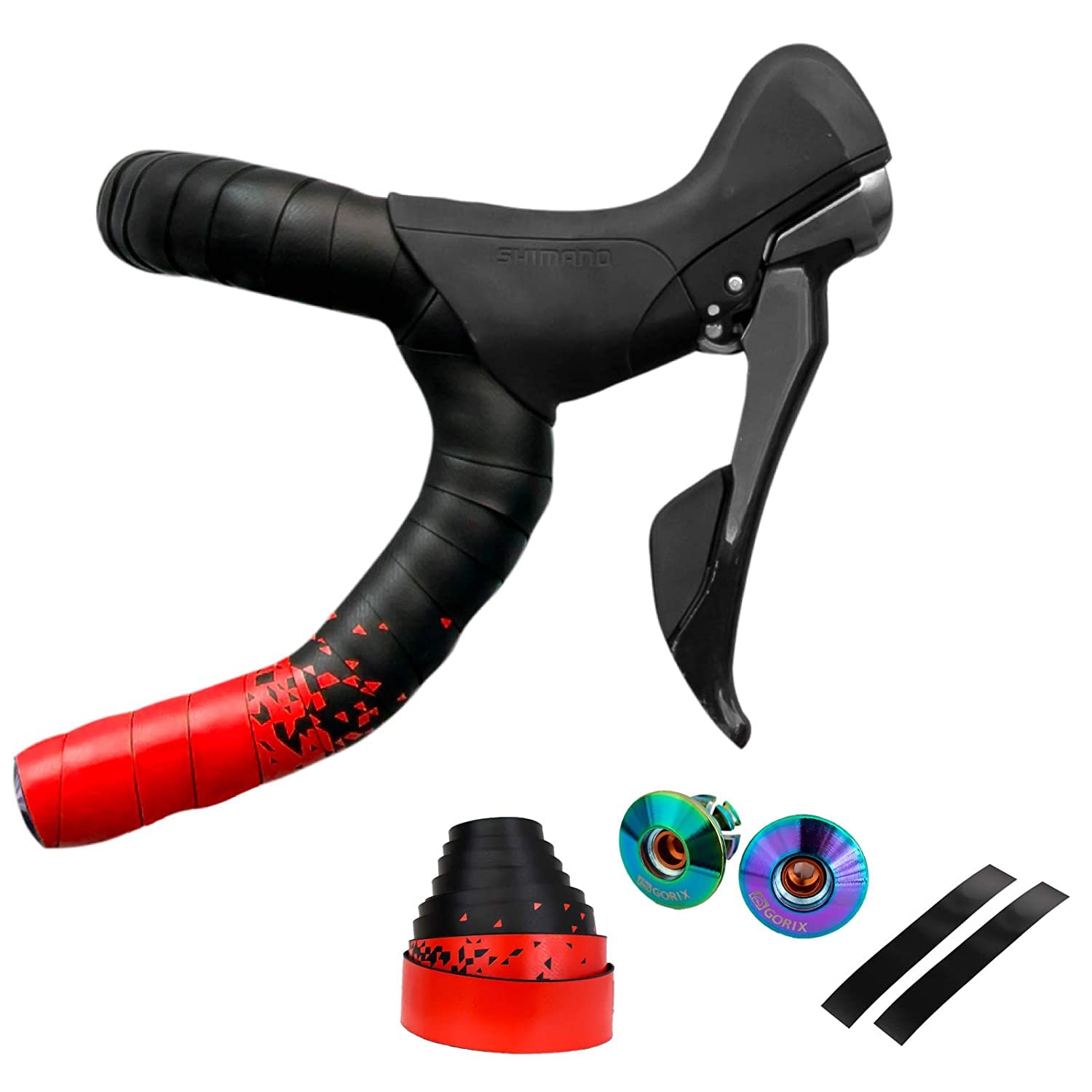 

GORIX Road Bike Bar Tape (GX-097BD) with Two-Color Design, Fixed End Caps, Shock Absorption, and Grip, Red