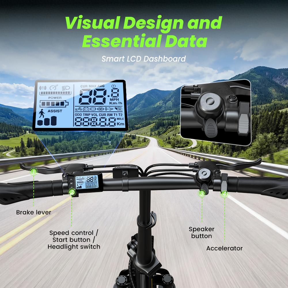 U4 Electric Bike 10.4Ah Battery 25KM/H Max Speed Front Suspension Disc Brake 3-Speed Modes 55+ Miles Range Compact Electric Bicycle with 16'' Tires