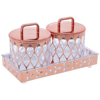 Airtight Dry Fruit Container Set With Tray|Plastic Dry Food Storage|500Ml, Set Of 2 (Rose Gold)