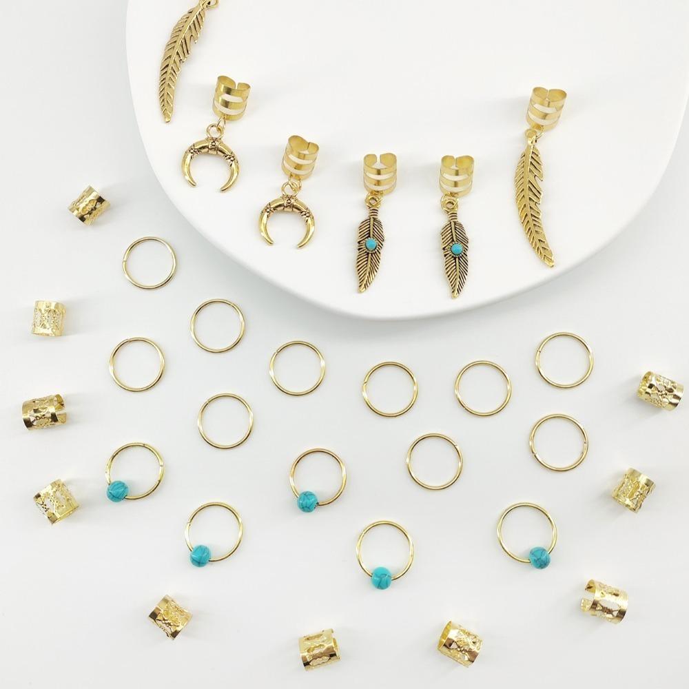 

31pcs Dread Locks Dreadlocks Beads Turquoise Hair Braid Tubes Hollow Out Hair Ring Hair Jewelry