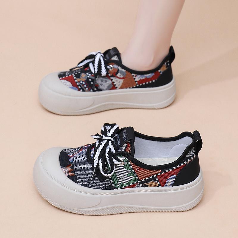 2025 Summer New Korean Version Fashion Canvas Shoes Womens Platform Heightening Sneakers Trend Lace-Up Vulcanized Shoes Women
