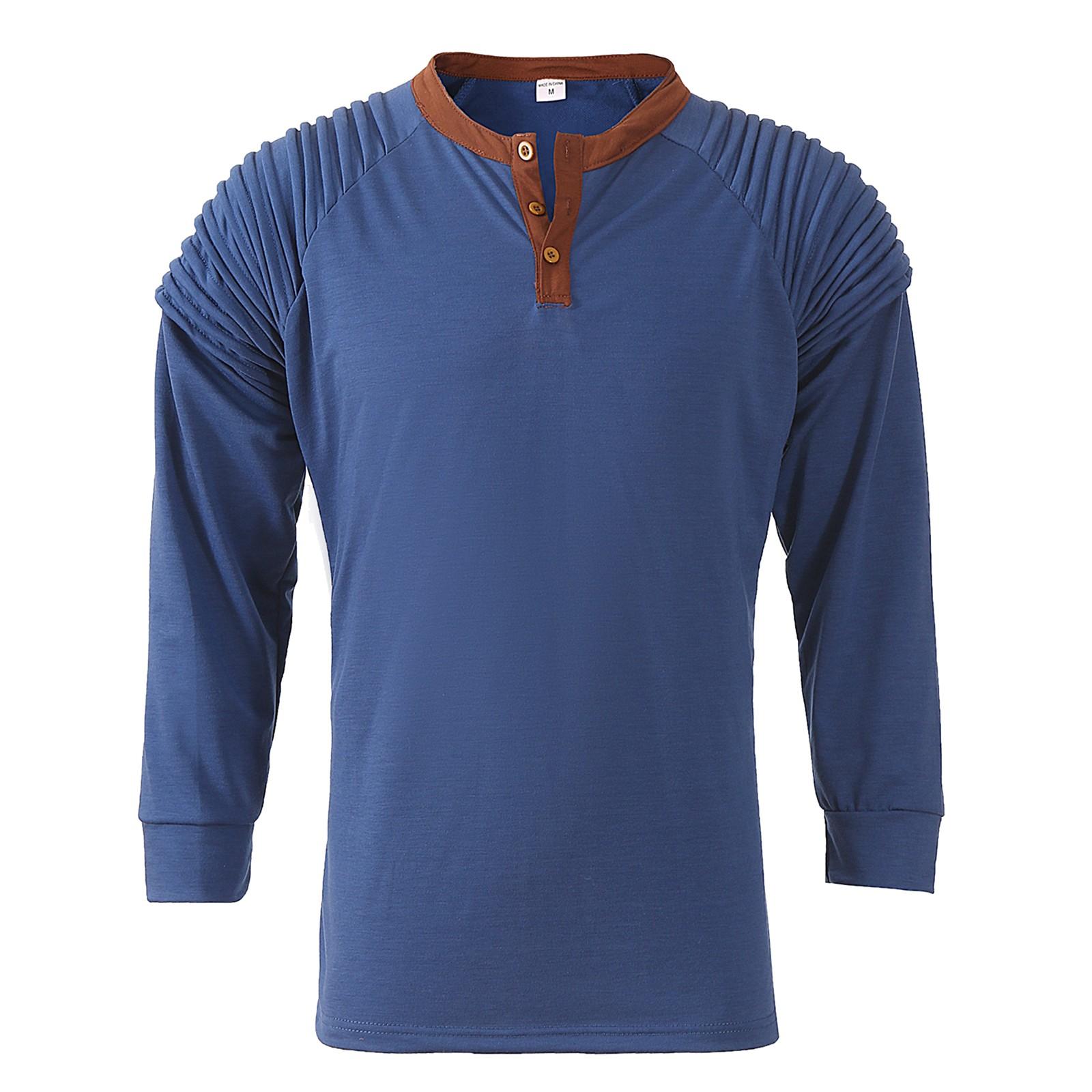 

Мужская хлопковая плиссированная повседневная футболка с длинными рукавами и v-образным вырезом на пуговицах M