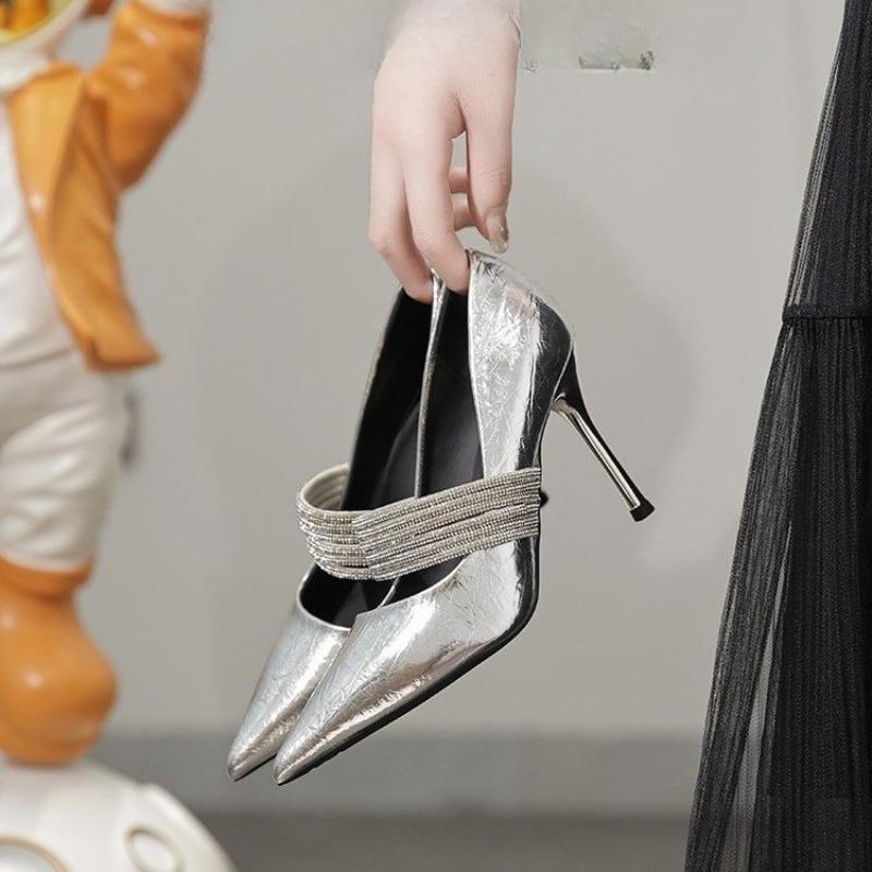 Francuskie Szpilki z Cyrkoniami Damskie Wiosna i Jesień Nowy Temperament Wszechstronne Szpiczasty Nosek Płaskie Pojedyncze Buty