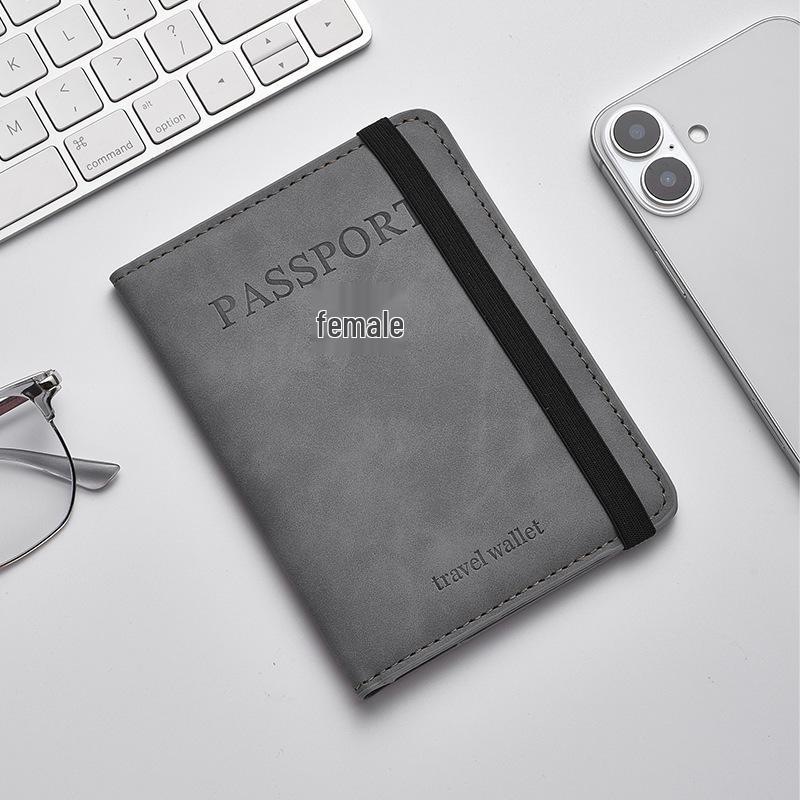 

RFID Кожаный дорожный кошелек: Многофункциональный держатель для паспорта и карт серый