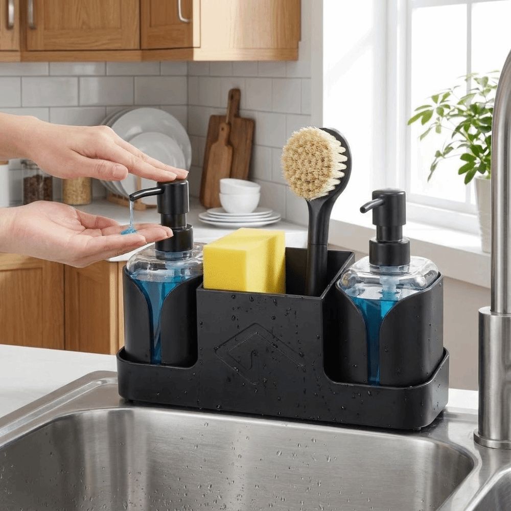 Portaspugne Dispenser Sapone Cucina Dispenser Sapone Piatti Ricaricabile Organizer da Bancone