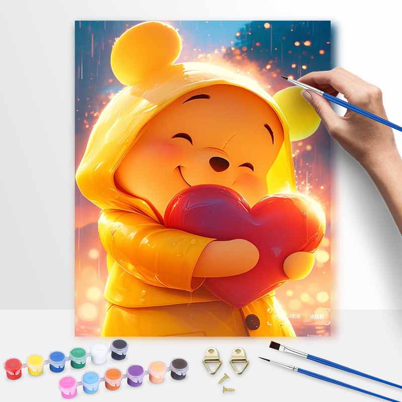 Disney Winnie the Pooh Digital Oil Painting Hand Painting Kit Diy Home Decoration Heart Love Rainy Day Golden Glow Artwork 124