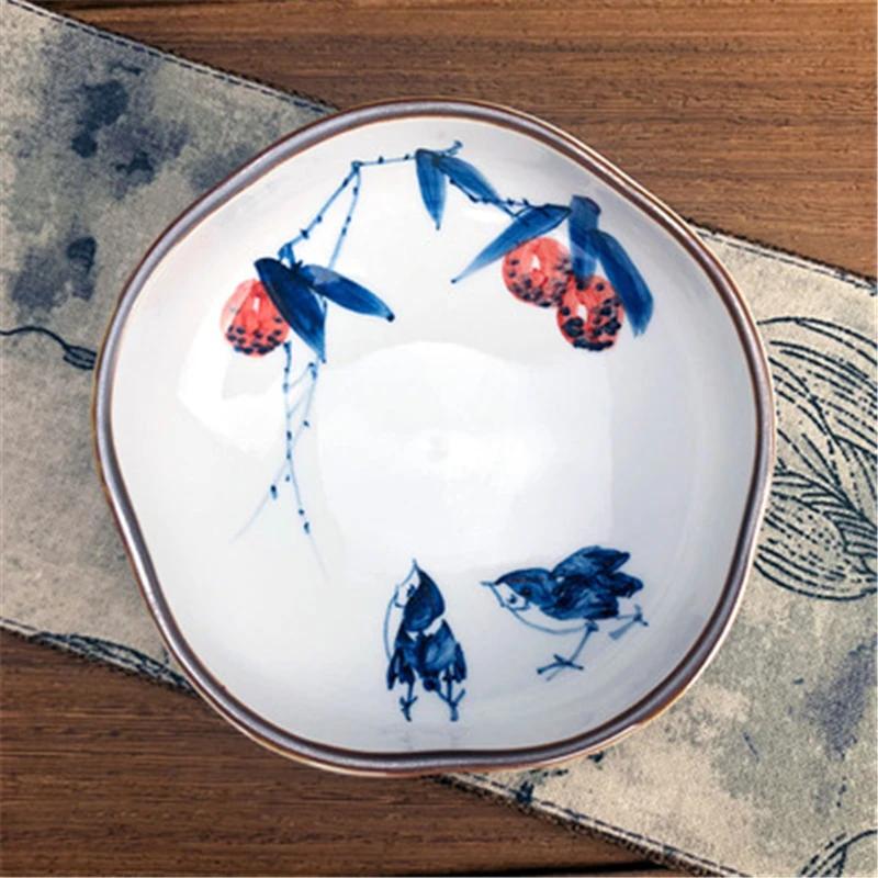 Refreshment Dish Chinese Fruit Dessert Plate Small Dish Jingdezhen Underglaze Color Ceramic Tea Tray Hand Painted Tableware