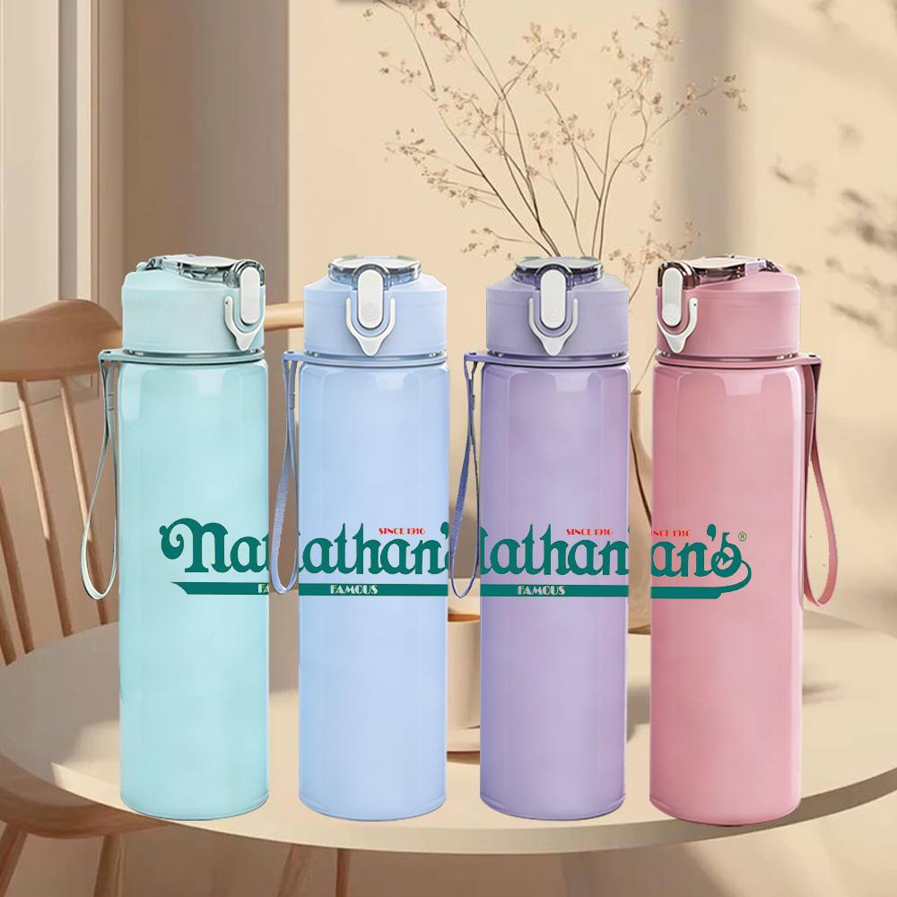 1PC Nathan's Hot Dog Retro Brand Text Print 750ml Portable Sports Water Bottle Leakproof Gym Outdoor Travel Drink Cup