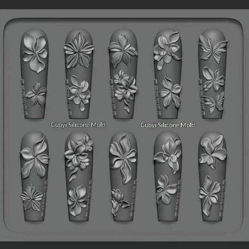Blomster Neglekunst Form Silikone Fem-bladede Blomster Mønster Neglekunst Dekorationer Stereoskopisk Neglelak Påfyldningsform Relief