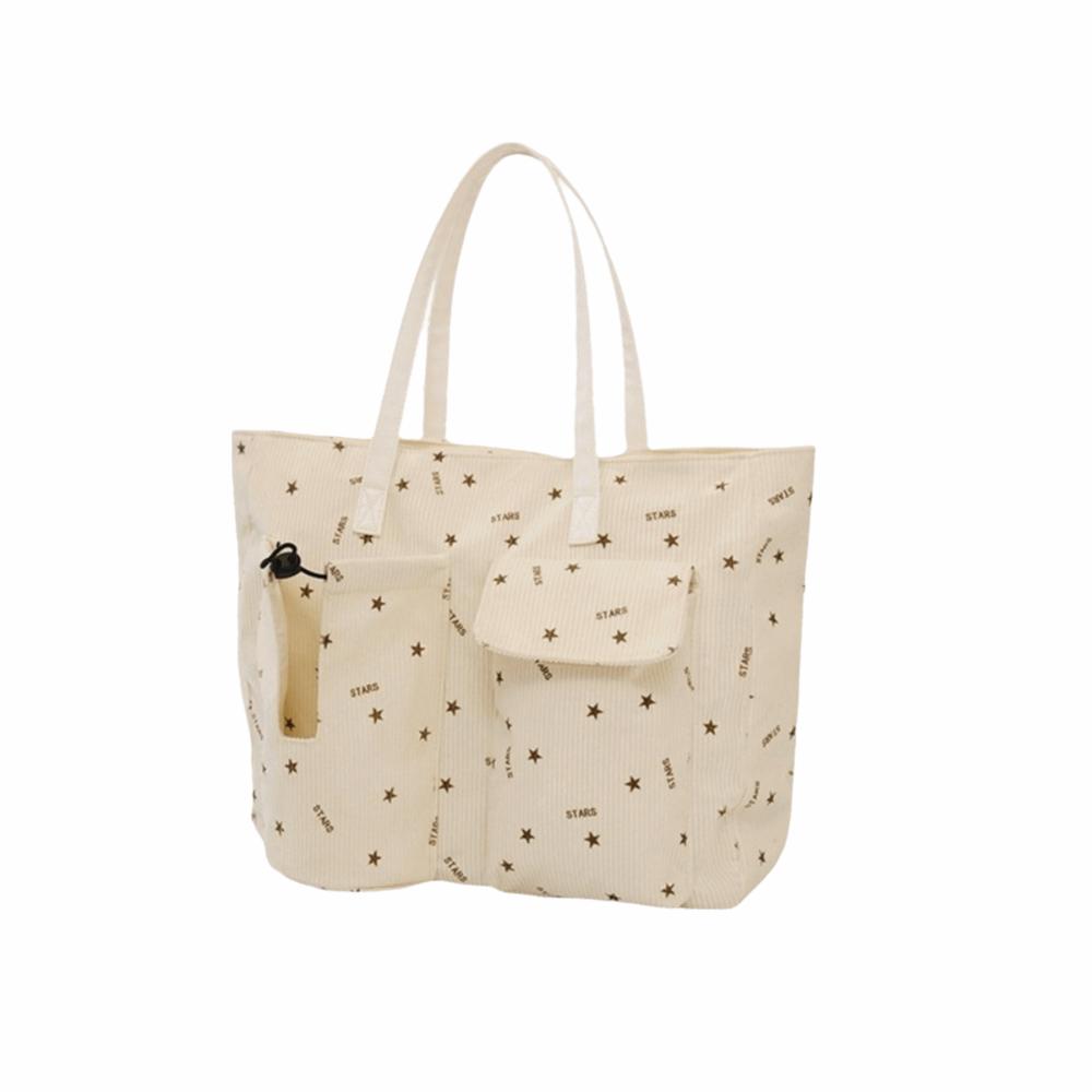 

Adjustable Shoulder Corduroy Tote Bag Large Capacity Shopping Hand-Held Bag Traveling Style 4