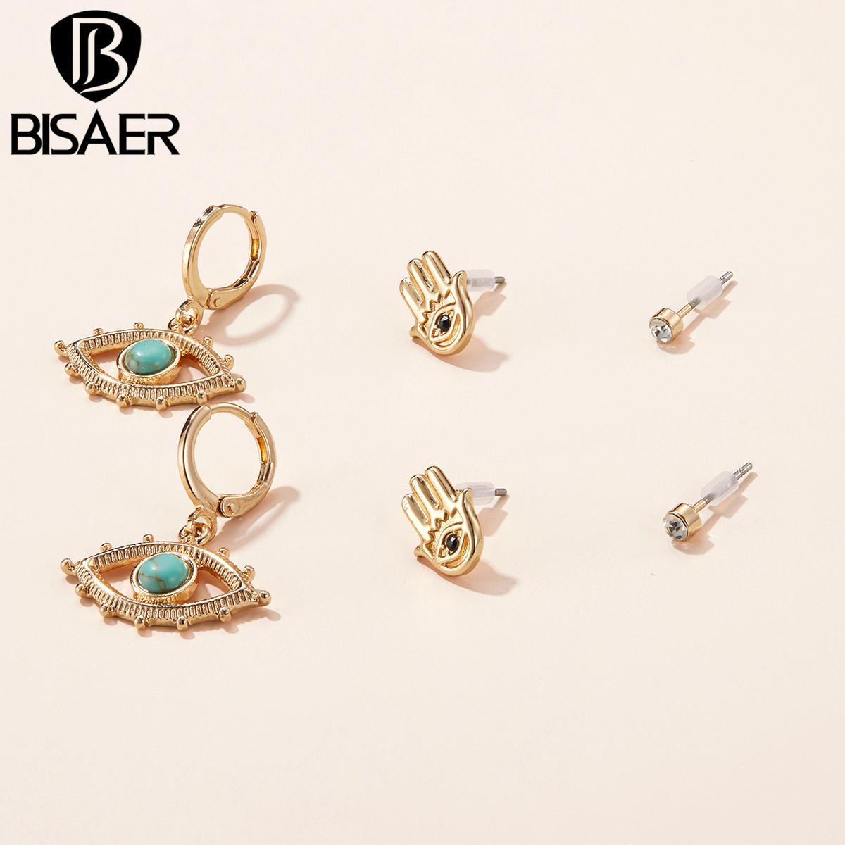 

Набор из 3 пар серег BISAER Exquisite Devil s Eyes & Lucky Palm для женщин, высокое ювелирное искусство Earring