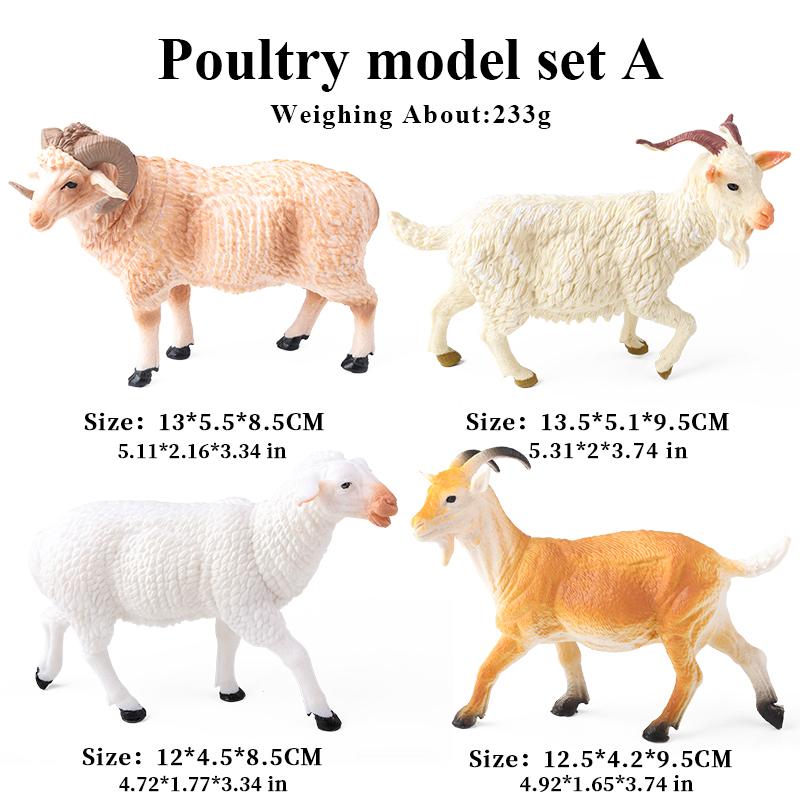 Oenux 4pcs Farm Model Simulation Horse Cow Goat Donkey Sheep Pig Action Figures Poultry Animals Figurine Education Kids Toy Gift