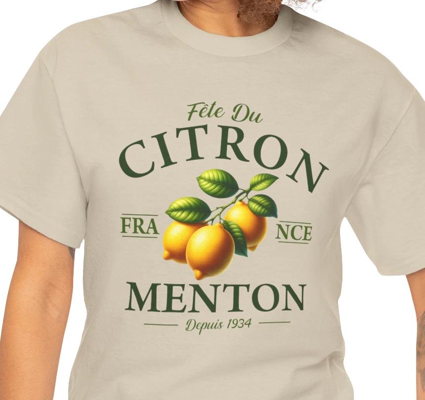 Citron Menton Lemon Illustration T shirt | French Vintage Fruit Label L