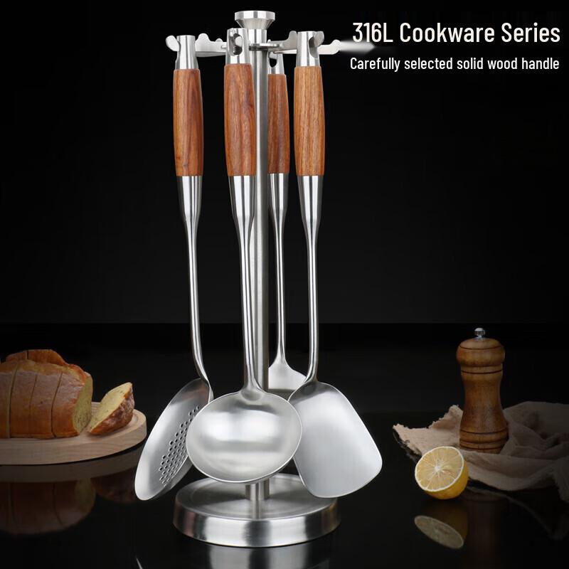 ZISIZ Thickened 316L Stainless Steel Rosewood Slotted Spoon