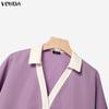 VONDA Oversized Womens Elegant Two Piece Set V Neck Half Sleeve Blouse and Wide Leg Pants Casual Loungewear Outfits