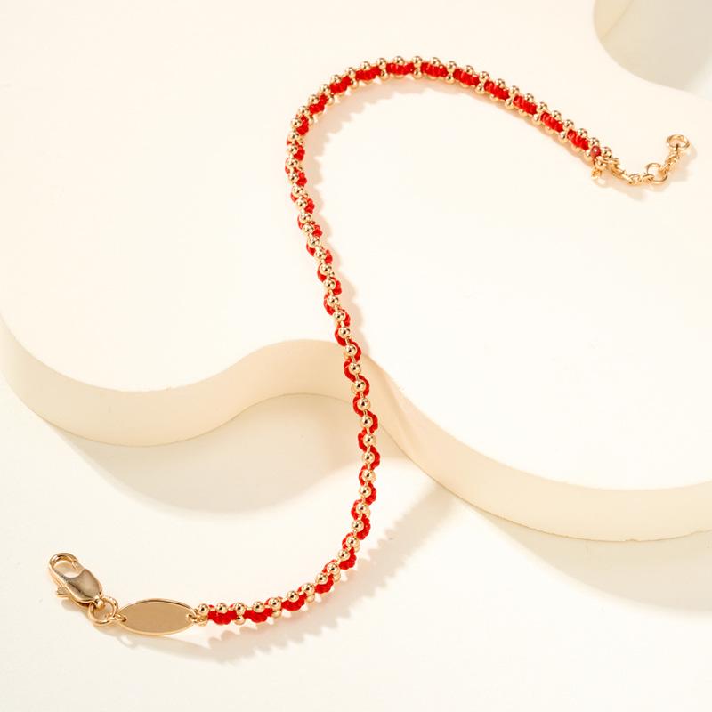 Redline French Red String Bracelet: 8K Rose Gold with Diamonds, Half Rope, Half Chain, Lucky Woven Design for Birth Year